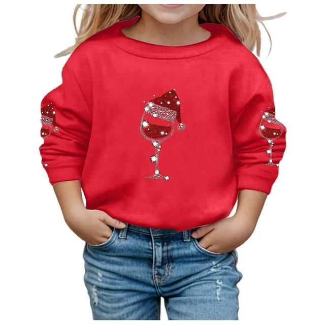 Chandail à Capuchon et Chandails en Molleton pour Filles - Automne Hiver Imprimé de Noël Col Rond Manches Longues Chandail en Molleton Décontracté pour Filles