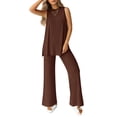 thumbnail image 1 of Conjunto de Chándal PRETTYGARDEN 2 Piezas Pantalón Palazzo de Pierna Ancha Color Café Talla S, 1 of 8