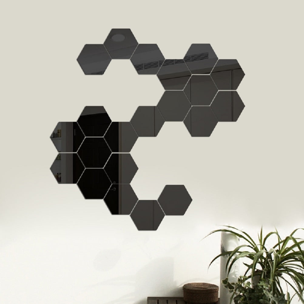 24 Pcs Hexagon Mirror Stickers Self-adhesive Mosaic Tiles PS Bathroom Decorate 
