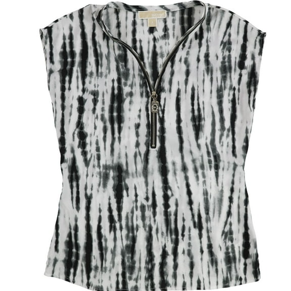 Michael Kors Womens 2-Tone Zip-up Blouse, Black, Small