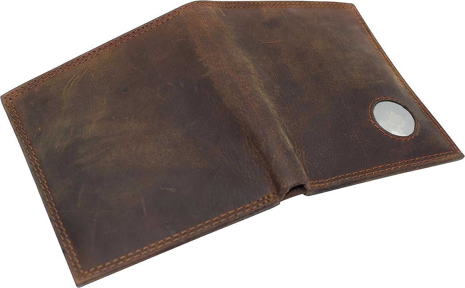 CAZORO AirTag Wallet for Men - RFID Blocking Vintage Leather Slim Hipster Bifold Wallet with Air Tag Holder Brown