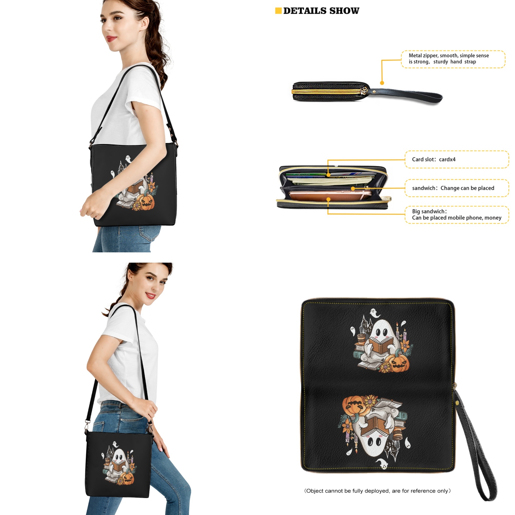 ZUXONGSY Ghost Pumpkin Print Bucket Crossbody Bag Set for Women Lady Lightweight Crossbody Hobo Bag with Wallet Set Large 2 Pcs Bucket Purse Set for Shopping