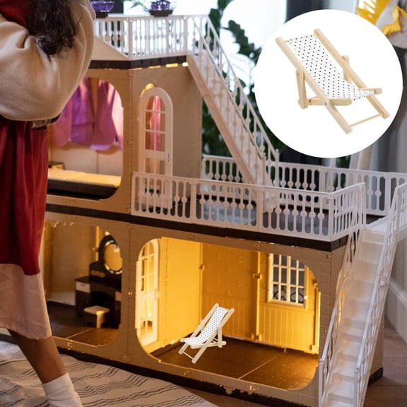 HONMEET Dollhouse Decor Mini Beach Chair Black Wood DIY Handicraft 1Pcs 4.3x2.2x1.9in