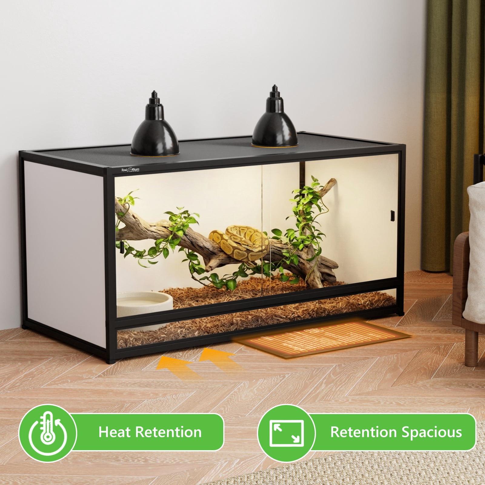 Toxirium 48x24x24 inch PVC Reptile Enclosure, 120 Gallon Habitat with Sliding Glass Doors for Bearded Dragons, Lizards and Snakes