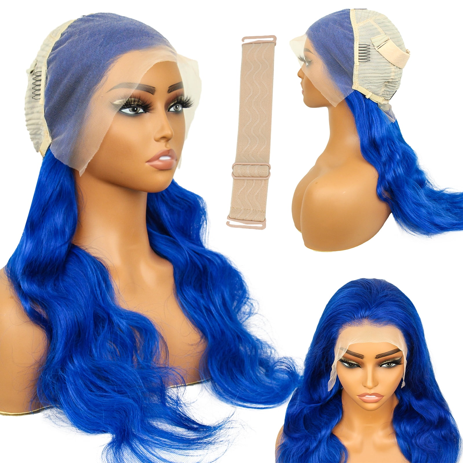13*6 Inch HD Lace Closure 100% Human Hair Wig Body Wave Lace Front Wig 28" Blue Hair Heat Resistant Bleachable