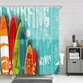 thumbnail image 2 of Beach Shower Curtains for Bathroom, Summer Surf Nautical Surfing Surfboard Bathroom Curtains, Tropical Colorful Surfboard in Vintage Style on Teal Wooden Fabric Shower Curtain Set with Hooks, 69X70in, 2 of 4