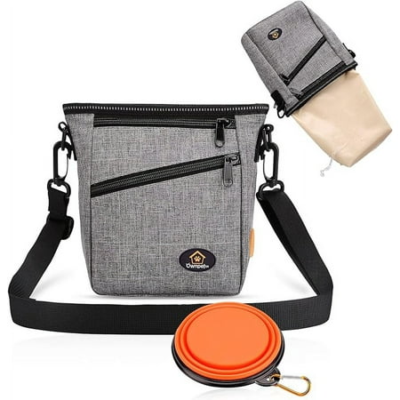 Ownpets Dog Training Pouch  Pet Treat Training Pouch with Collapsible Bowl  Shoulder Strap & Waist Strap  4 Ways to Wear  Practical Training Bag for Dog Training  Daily Walks - Grey
