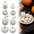 thumbnail image 2 of SMKE 8 Piece Artificial Pumpkin Set Realistic Fall Decor,Faux Pumpkins for Halloween Thanksgiving Table Centerpiece,Farmhouse Rustic Mantel Shelf Indoor Outdoor Display White 8pc, 2 of 5