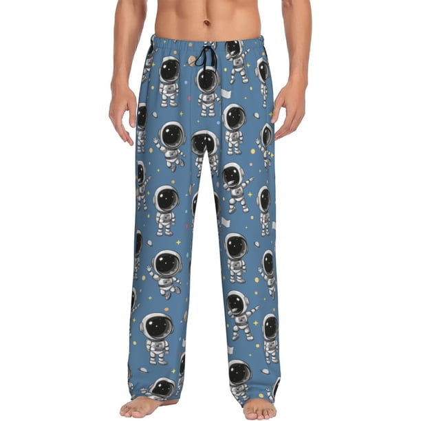Fotbe Astronaut Pantalones de Pijama para Hombre, Pantalones de Dormir, Pantalones de Casa con Cintura Ajustable y Bolsillos-3X-Large