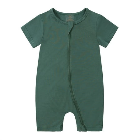 

Ovbmpzd Pajamas for Kids Green Full Zipper Cotton Short Sleeve Cozy Solid Jumpsuit Baby Onesies for Boys Newborn 73