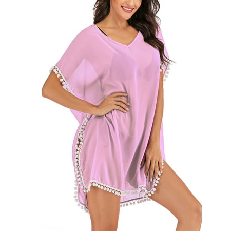 KingShop Womens Bikini Cover up Swimsuit Cover up Beach Dress Swimwear Cover V Neck Chiffon Top Loose Beachwear