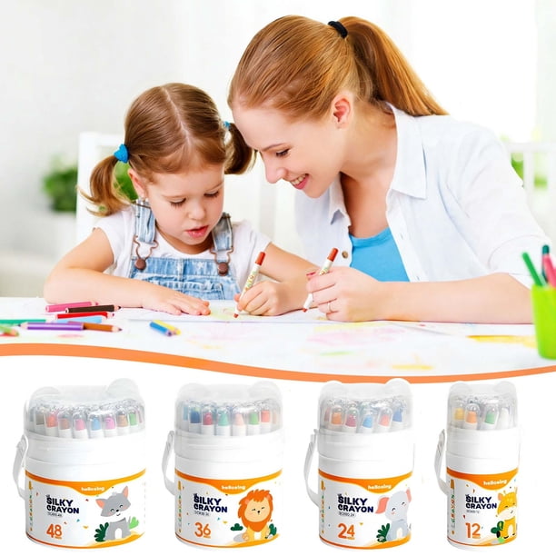 Set de crayones lavables sin desorden 12/24/36/48 piezas – Palitos de pintura al óleo de seda con ceras retorcidas, colores suaves y vibrantes, secado rápido, set portátil de arte para estuches de