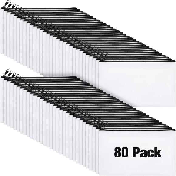 Bolsas de maquillaje de lona con cremallera Reginary, paquete de 80 unidades, blanco/negro