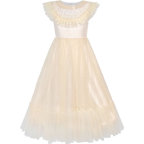 Flower Girls Dress Champagne Vintage Wedding Party Bridesmaid 6 Years