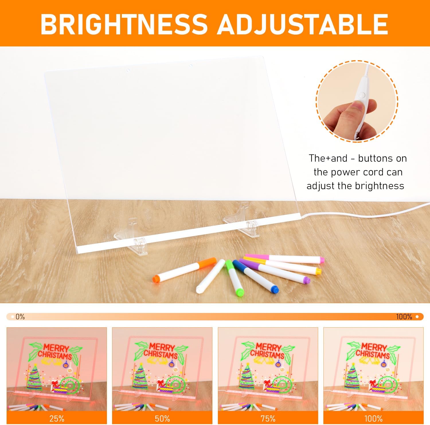 Acrylic LED Message Board, 13.8x10 Inch Light Up Drawing Board with 7 Colors & 4 Modes, Rewritable Dry Erase Board for Home Office School Use