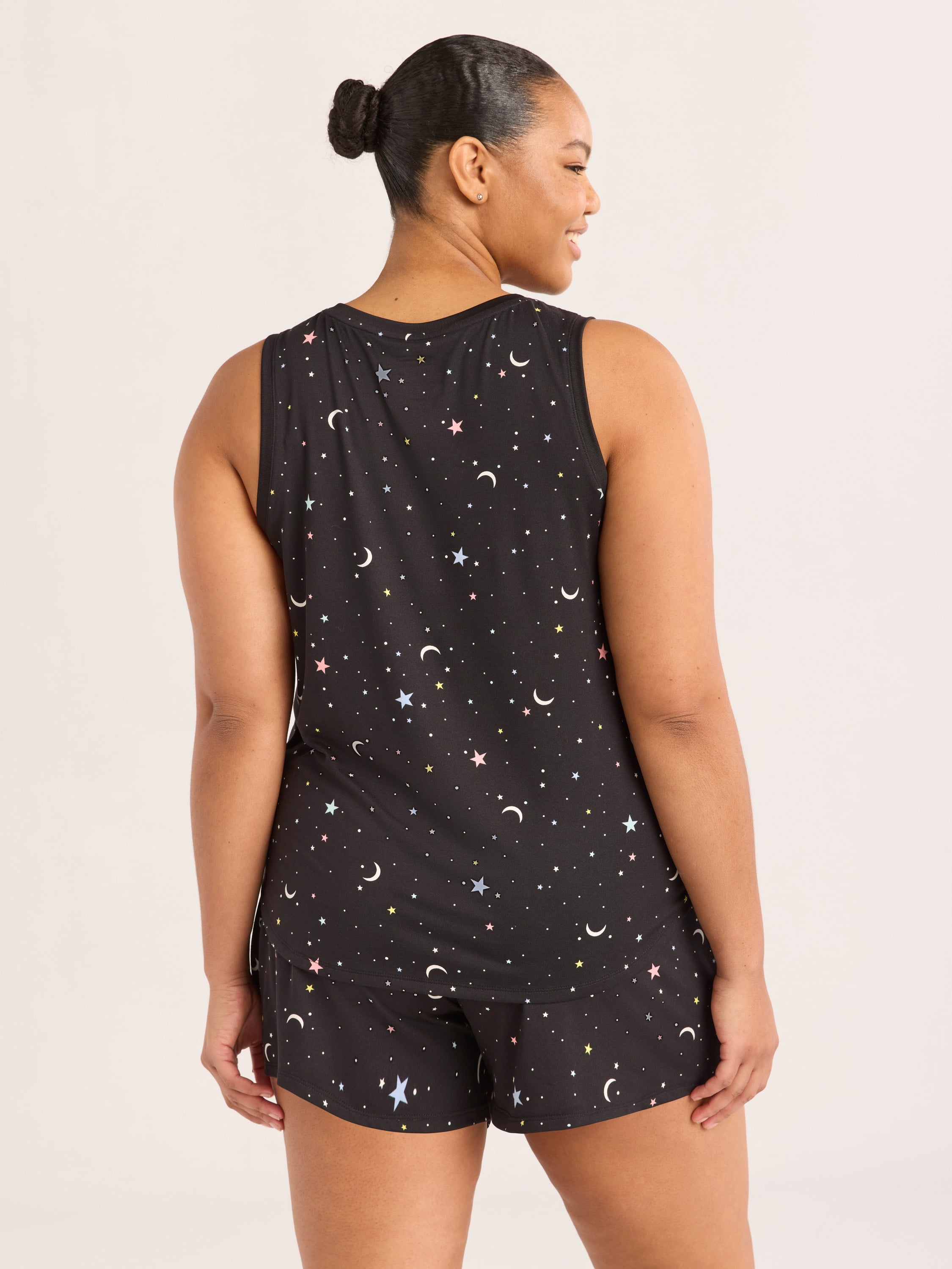 Joyspun Women's Printed Tank Top and Shorts Pajama Set, 2-Piece, Sizes XS-3X