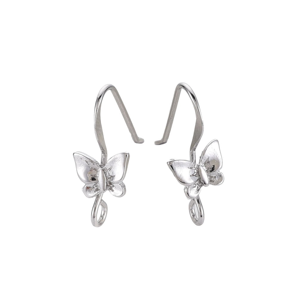 100pcs Brass Earring Hooks Ear Wire with Horizontal Loop Nickel Free Butterfly Real Platinum Plated 20x8mm Hole: 2.5mm 22 Gauge Pin: 0.6mm