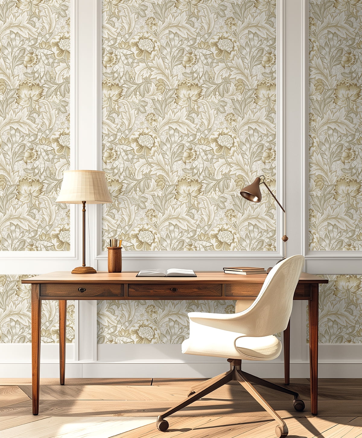 NextWall Latte Acanthus Garden Floral Peel and Stick Wallpaper - 20.9 in. W x 18 ft. L Roll