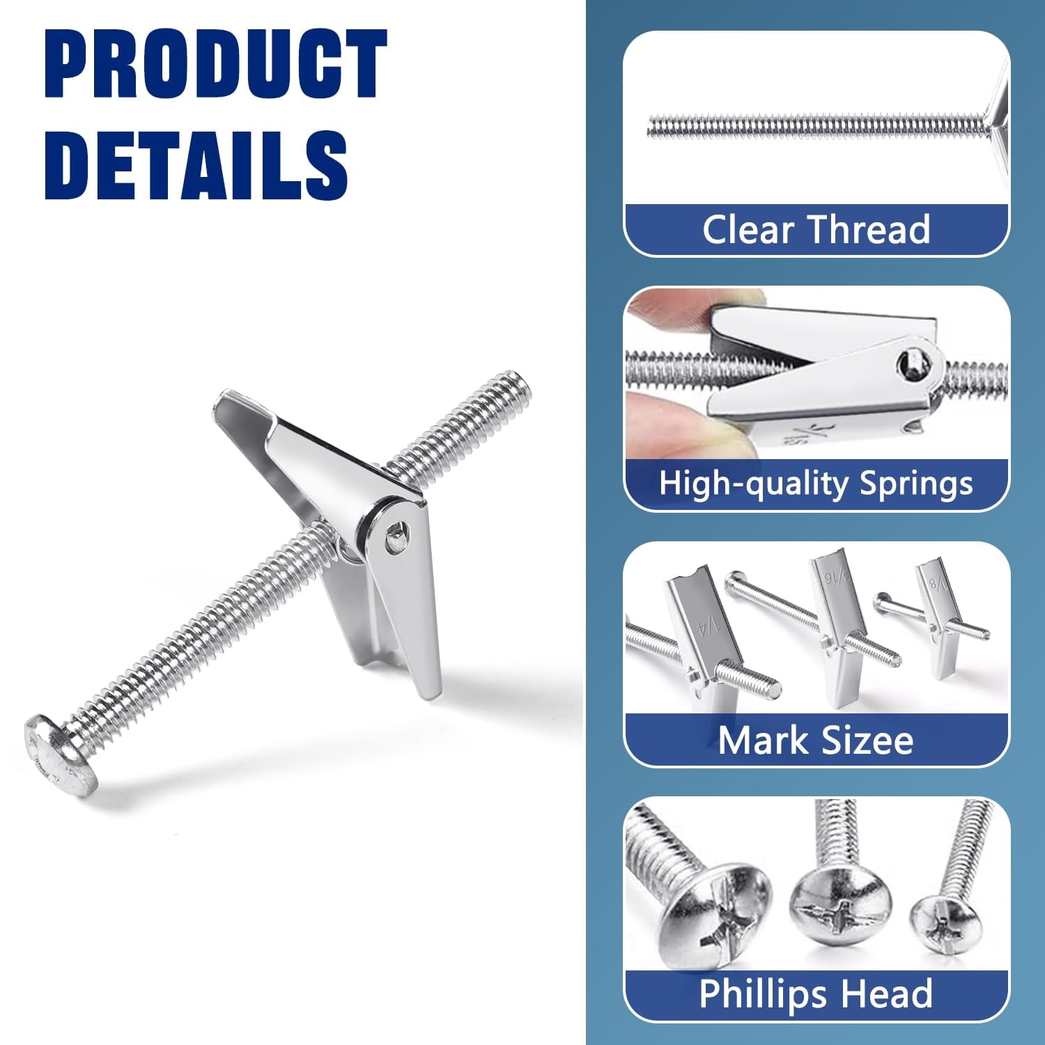 50Pcs Toggle Bolt and Wing Nut Kit,1/8 Inch, 3/16Inch, 1/4Inch Butterfly Toggle Drywall Anchors Screws Assortment Kit with Hex Nuts,Washers for Hanging Hollow Walls & More