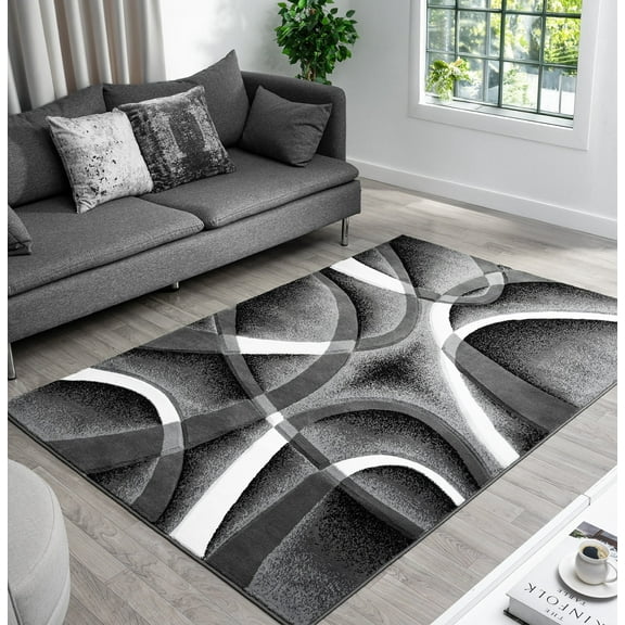 Planet Rugs Dima Modern Abstract Area Rug, Loomed, Gray Swirl, 5' x 7', Stain Resistant
