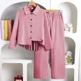thumbnail image 3 of Auroural Girls 2 Piece Sets 14-16 Boys Girls Tow Piece Casual Matching Outfit Lapel Shirt Button Front Shirt Pleated Hem Elastic Waist Wide Leg Pants, 3 of 7