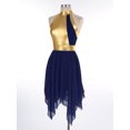 thumbnail image 3 of Sxiwei Womens Shiny Dance Dress Color Block Sleeveless Ruffled Asymmetrical Hem Lyrical Dancewear Navy Blue M, 3 of 7