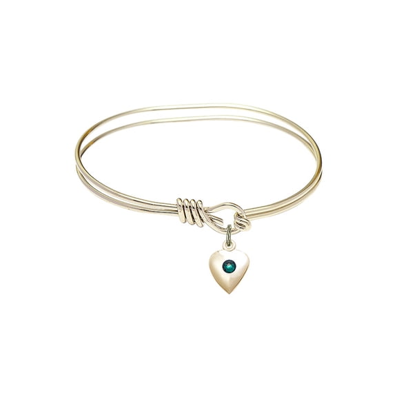 5 3/4 inch Oval Eye Hook Bangle Bracelet w/ Heart medal charm w/ May Green Swarovski Crystal