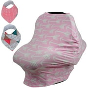 Adorology Baby Nursing Cover for Car Seat, Bonus Bandana Drool Bibs & Drawstring Carry Bag, Pink