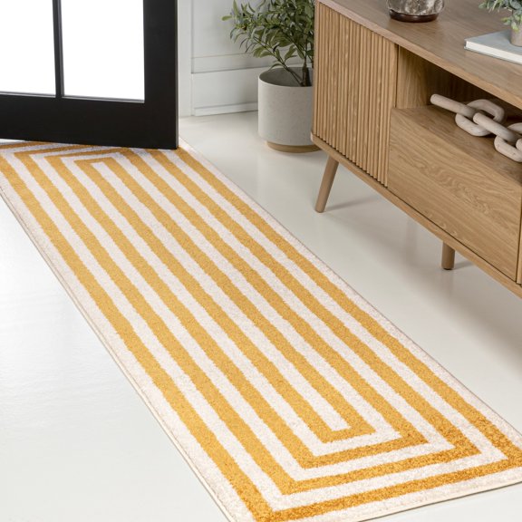 JONATHAN Y MOROCCAN HYPE 2 x 8 Runner Rug, Bandol Mitre Stripe - Yellow/Ivory, MOH211G-28