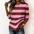 thumbnail image 5 of JULMCOMO Shirts for Women Striped Crew Neck 3/4 Sleeve Trendy Loose Fit T Shirts Color Block Casual Comfy Tunic Tops Wine XL, 5 of 6