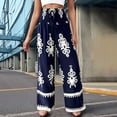 thumbnail image 2 of DHFJKG Boho Pants Women High Waisted Wide Leg Casual Drawstring Ethnic Style Printed Flowy Palazzo Summer Beach Vacation Clothes Trendy Trousers, 2 of 7