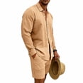 thumbnail image 6 of Maqroz Mens 2 Piece Outfits 2 Piece Casual Long Sleeve Summer Set Button Down Lapel Shirt & Elastic Waist Shorts Solid Lightweight Formal Dailywear, 6 of 9