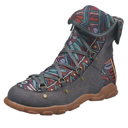 

NECHOLOGY Bohemian Boots for Women Ankle Fashion Flat Style Women s Printed Bohemian Boots for Women with Heel Sexy Grey 9.5