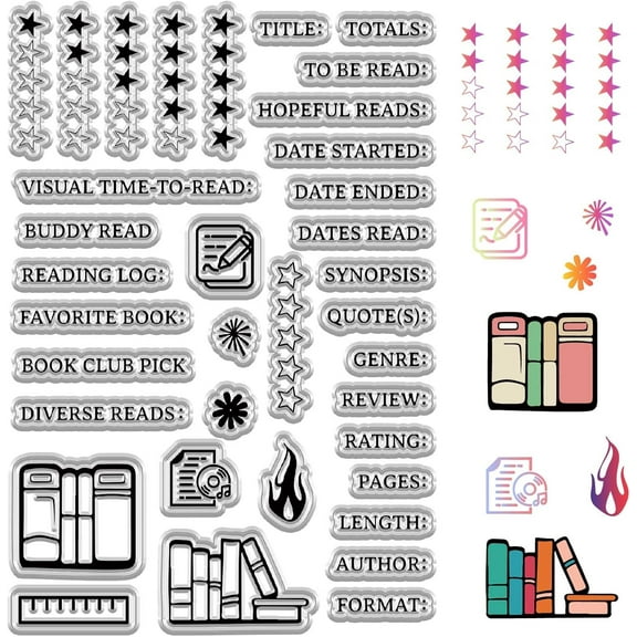 Diary Journal Clear Stamp for Card Making Star Rating Reading Books Words Silicone Transparent Rubber Stamps Reusable Crafting DIY Scrapbooking Photos Album Decorative Stamp