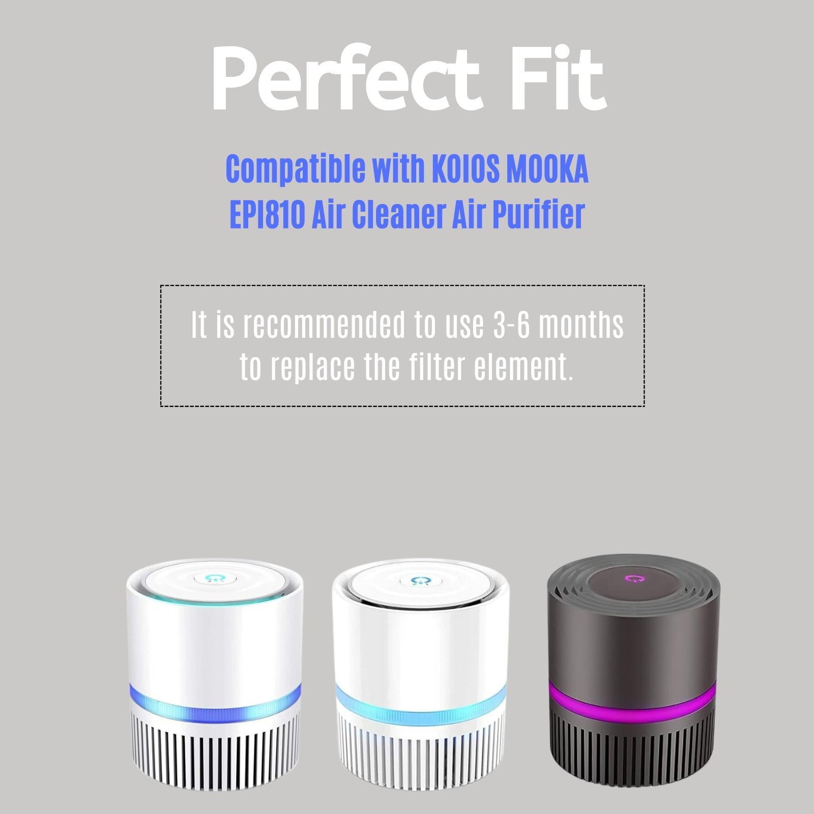 Nispira 3-in-1 True HEPA Replacement Filter Compatible with KOIOS and MOOKA EPI810 Air Cleaner Air Purifier. Odor Eliminator. 3 Stage Filtration. 2 Filters
