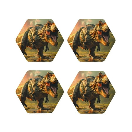 

Matuu Realistic Style Forest Dinosaur for Cup Coasters Set of 4 Leather Coasters Desk Coasters for Office Measures 4” x 4”-Hexagon