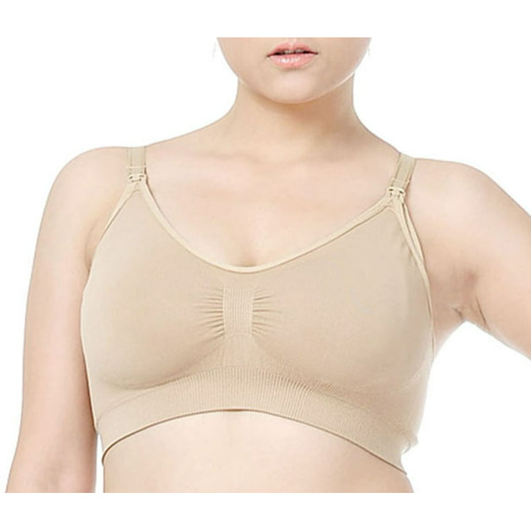Wireless Bra w/ Bands Adjustable Straps and Unhooking Front, beige, M 