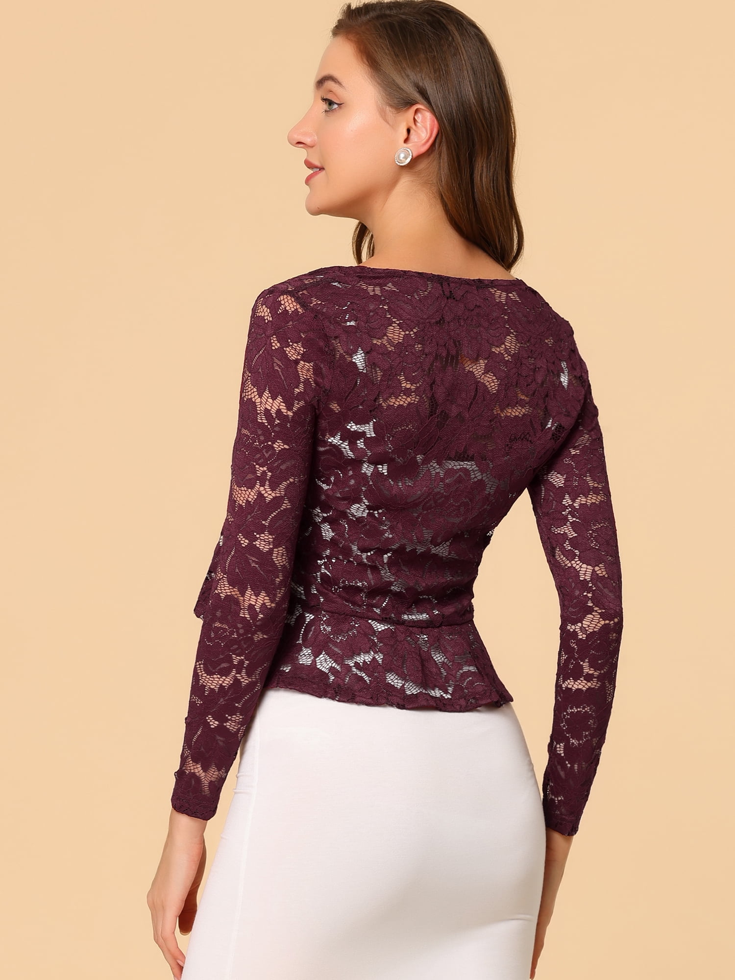 DARING DIVA Women's Ruffled Hem Floral Lace Crop Shrug Cardigan 3X-Large Burgundy