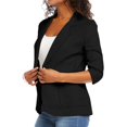 thumbnail image 4 of Linen Blazer Women Cotton 3/4 Ruched Sleeve Notch Lapel Single Button Jacket Business Office Outerwear with Pockets Black XL, 4 of 9