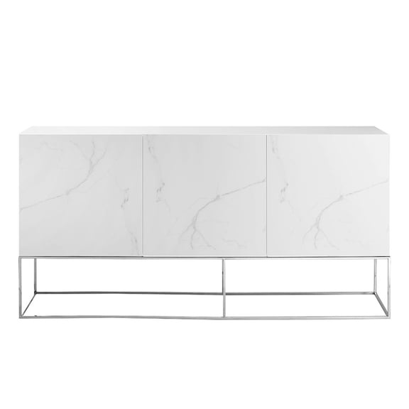 Casabianca Home Vizzione Buffet In White Marbled Porcelain With Storage