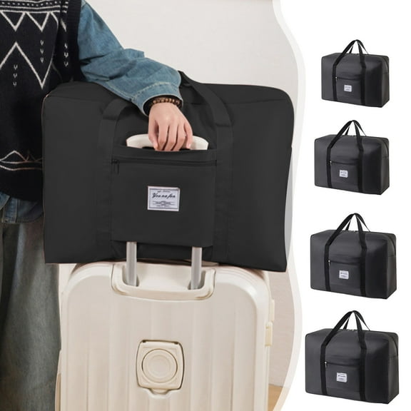 Foldable Travel Duffel Bag, Sport Tote, Quilted Storage, Waterproof, Large Capacity for Gym, Weekend Trips, Overnight Stays, Black, by FAJHHA