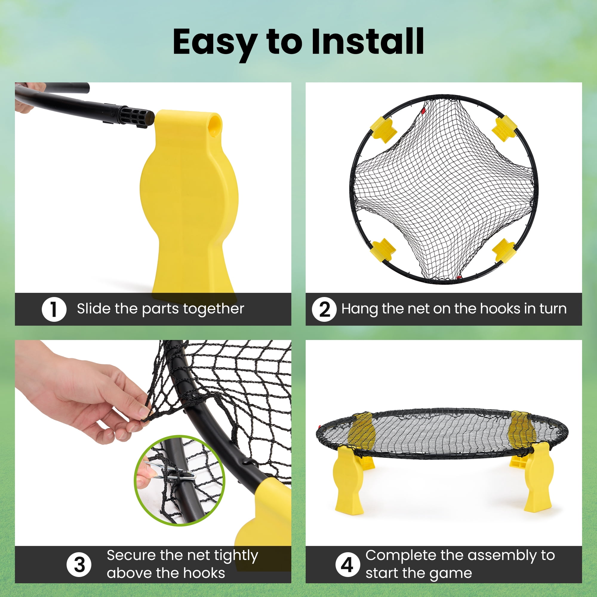 Naipo Outdoor Beach Ball Game set with 2 Balls and Net，Carrying Bag and Rules Roundnet Game Set for Adults and Family Perfect for Beach, Yard, Lawn, Backyard, and Park