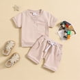 thumbnail image 2 of kpoplk Toddler Baby Boy Clothes Summer Animal Embroidery Smocked Short Sleeve T-Shirt + Gingham Shorts Set 1T 2T 3T 4T(Beige,12-18 M), 2 of 7