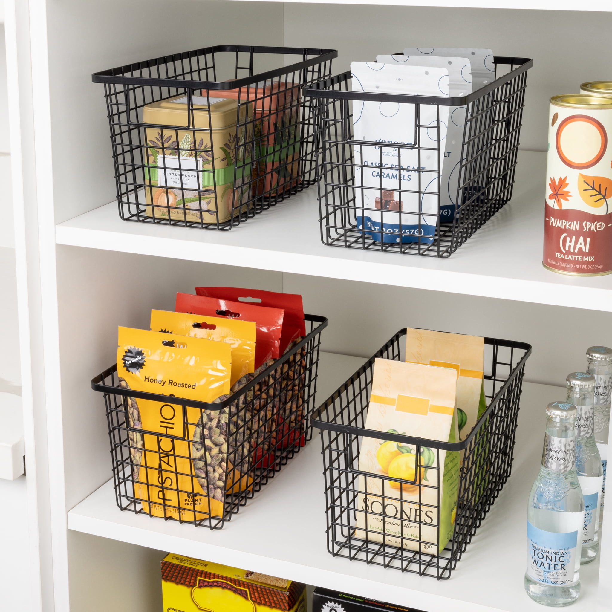 Smart Design Nestable Basket Set - 6 x 6 x 12 inch - Set of 4 - Black