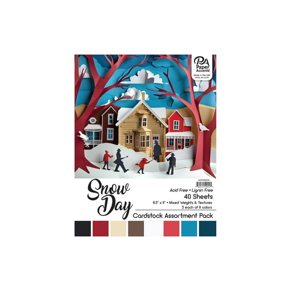 Accent Design Paper Accents Cardstock Variety Pack 8.5x11" 48 Sheets –  Snow Day Colored Cardstock, Card Stock, Construction Paper for Scrapbooking, DIY, and Art Projects
