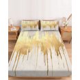 thumbnail image 2 of Queen Size Fitted Sheet Set - Modern Gold 3 Piece Bedding Sets 16" Deep Pocket Fitted Sheet with 2 Pillowcases, Abstract Minimalist Grunge Art Color Block Brushed Microfiber Hotel Luxury Bed Sheets, 2 of 9