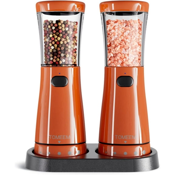 Tomeem Electric Salt and Pepper Grinder Set, USB Rechargeable with LED Light, One Hand Automatic Operation, Stainless Steel