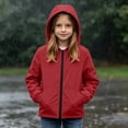 thumbnail image 2 of FRSASU Girl's Waterproof Hooded Windbreaker Jacket Zip‑Up Long‑Sleeve Drawstring Hood & Elastic Cuffs Rain Coat for 5‑16 Years Red, 2 of 9