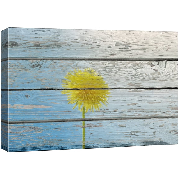 wall26 Canvas Print Wall Art Yellow Dandelion & Blue Sky on Wood Panels Floral Flower Photography Modern Art Rustic Scenic Relax/Calm Multicolor for Living Room, Bedroom, Office - 24"x36&quo