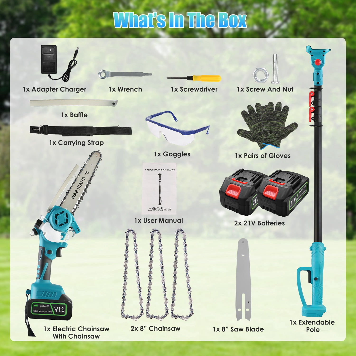 2-in-1 Cordless Pole Saw & Handheld Chainsaw, 1200W Brushless Motor with 2x3000mAh Batteries, 13FT Reach Adjustable Head, Auto Oil Lubrication & Safety Kit for Tree Pruning